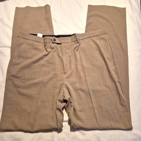 Nautica men's size 43 x 48 TAG ERROR beige flat front dress pants, raw hem, NWT - Picture 3 of 9